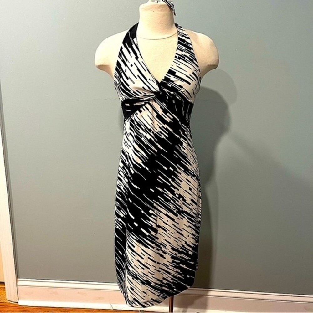 BCBGMaxazria Black & White Print Halter Dress Size Medium